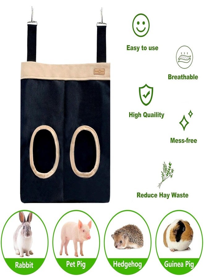 Colenumone Rabbit Hay Feeder Bag for Guinea Pigs and Chinchillas | Chew Proof Washable Oxford Cloth Hay Rack, Timothy Hay Holder, Hanging Double Hole Black Oxford Cloth - Image 2